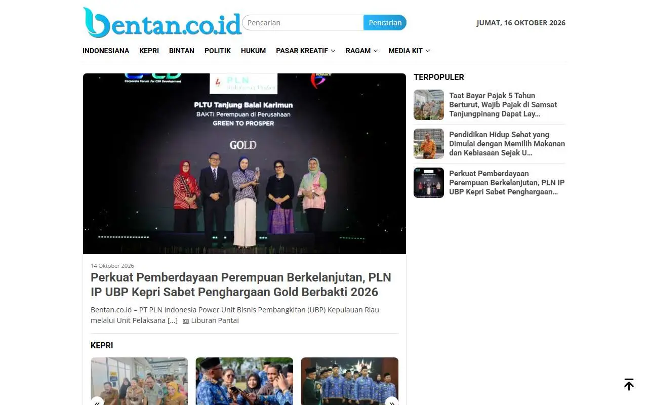 Tampilan website resmi Bentan (bentan.co.id)