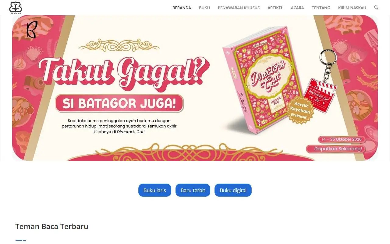 Tampilan website resmi Bentang Pustaka (bentangpustaka.com)