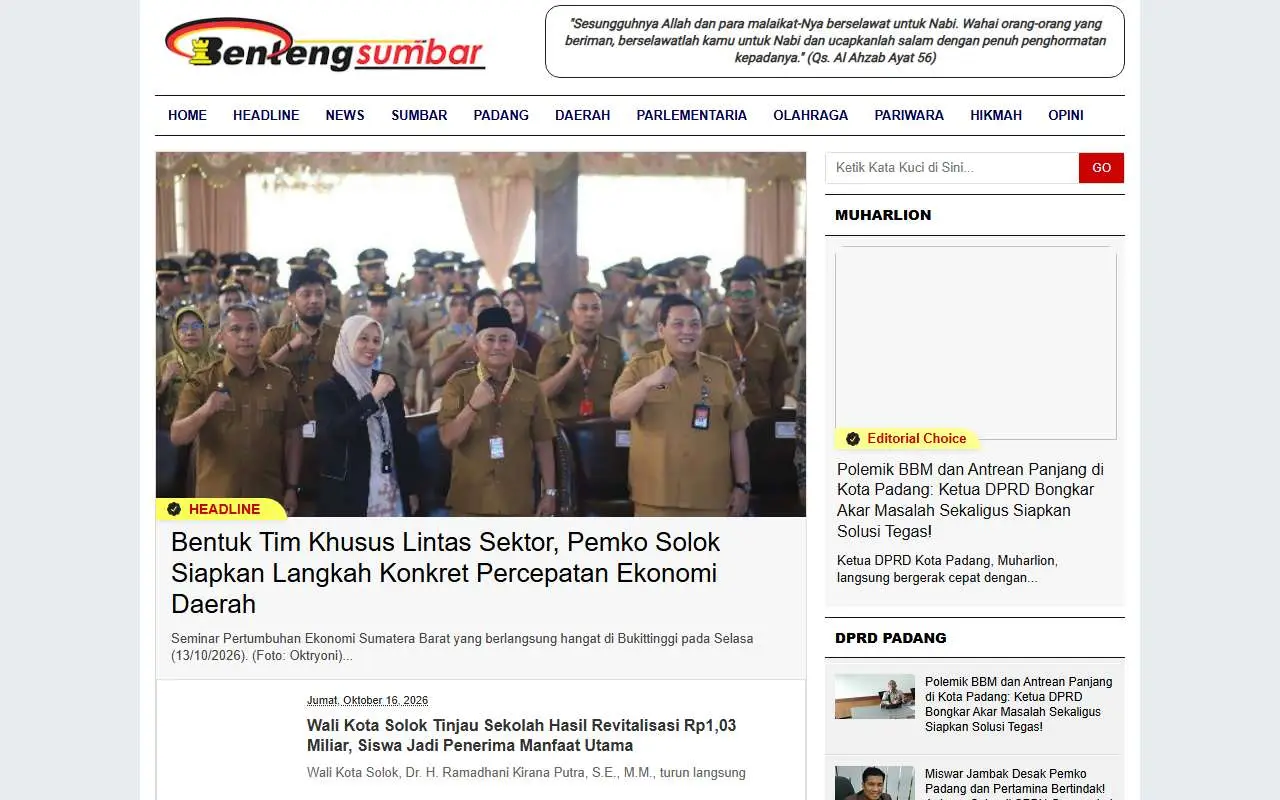Tampilan website resmi Benteng Sumbar (bentengsumbar.com)