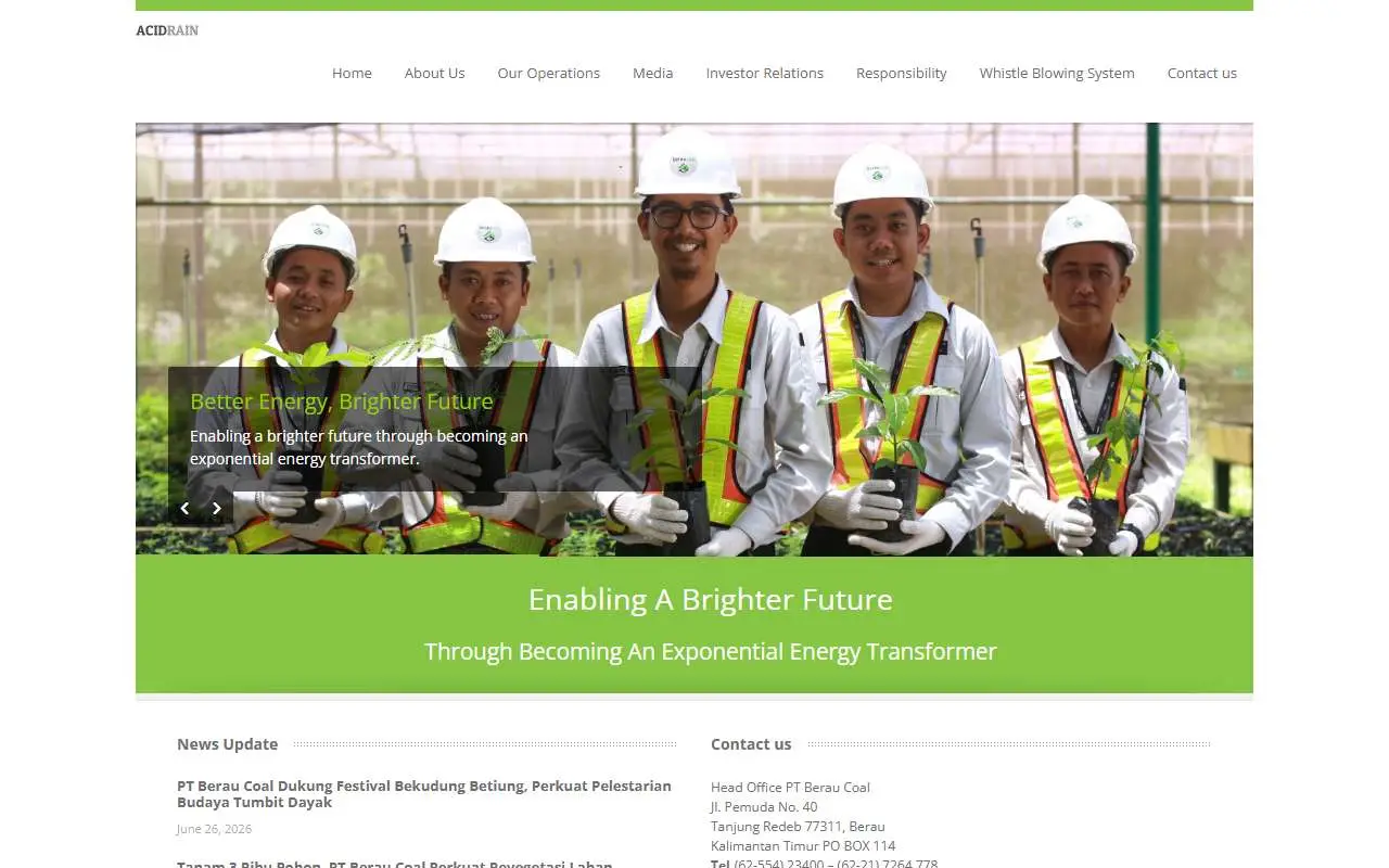 Tampilan website resmi Berau Coal Energy (beraucoalenergy.co.id)
