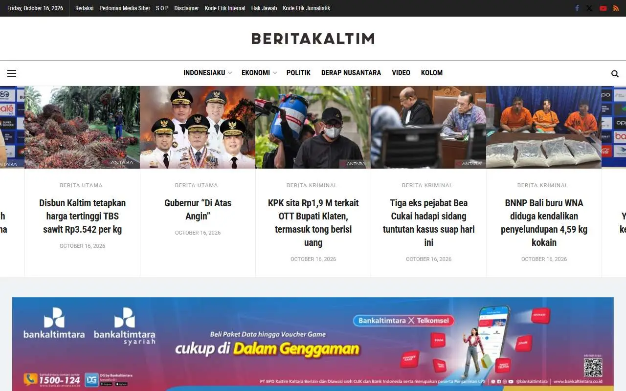 Tampilan website resmi Berita Kaltim (beritakaltim.co)