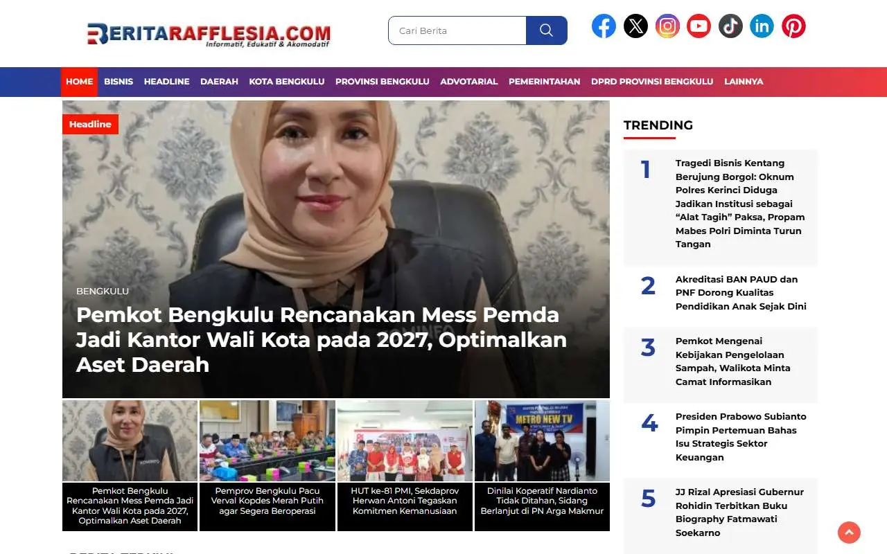 Tampilan website resmi Beritarafflesia (beritarafflesia.com)