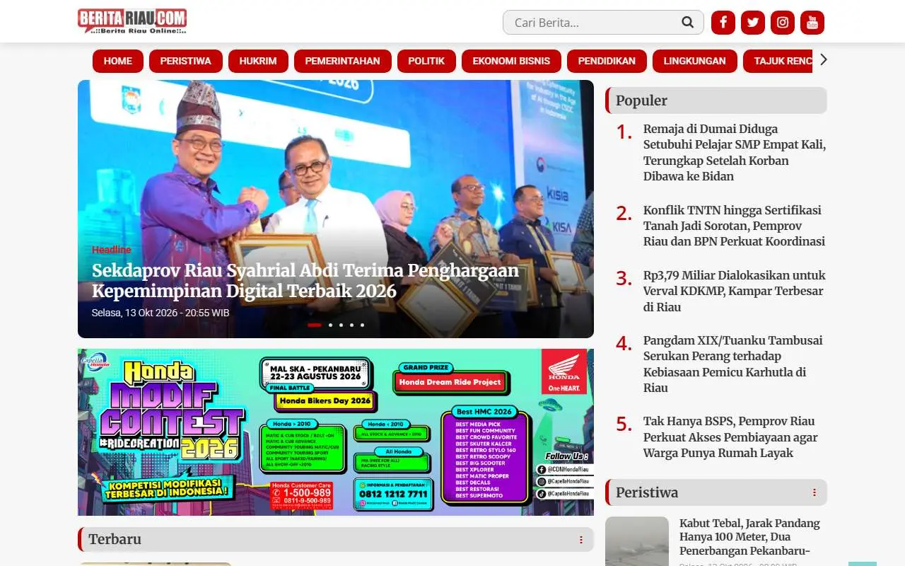 Tampilan website resmi Berita Riau (beritariau.com)