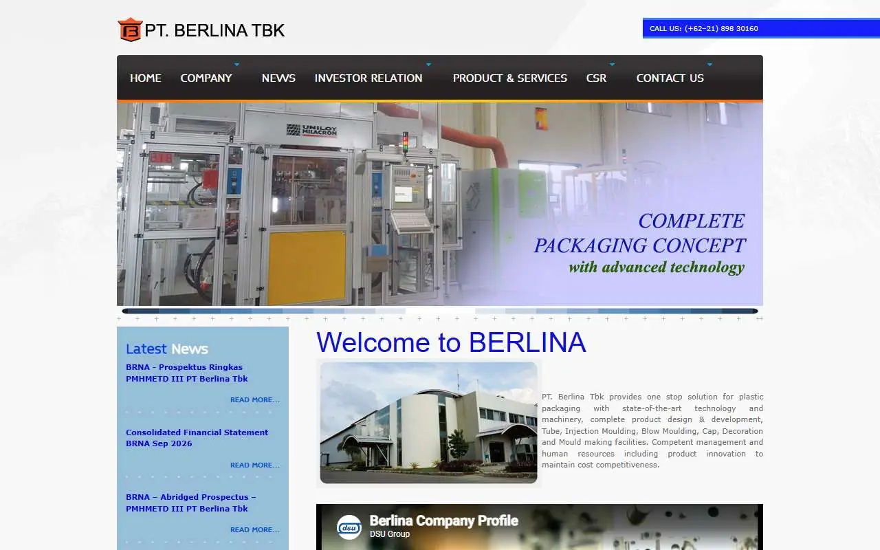 Tampilan website resmi Berlina (berlina.co.id)