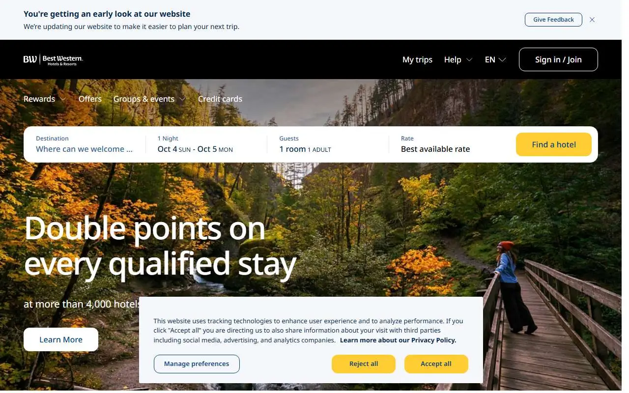 Tampilan website resmi Best Western (bestwestern.com)