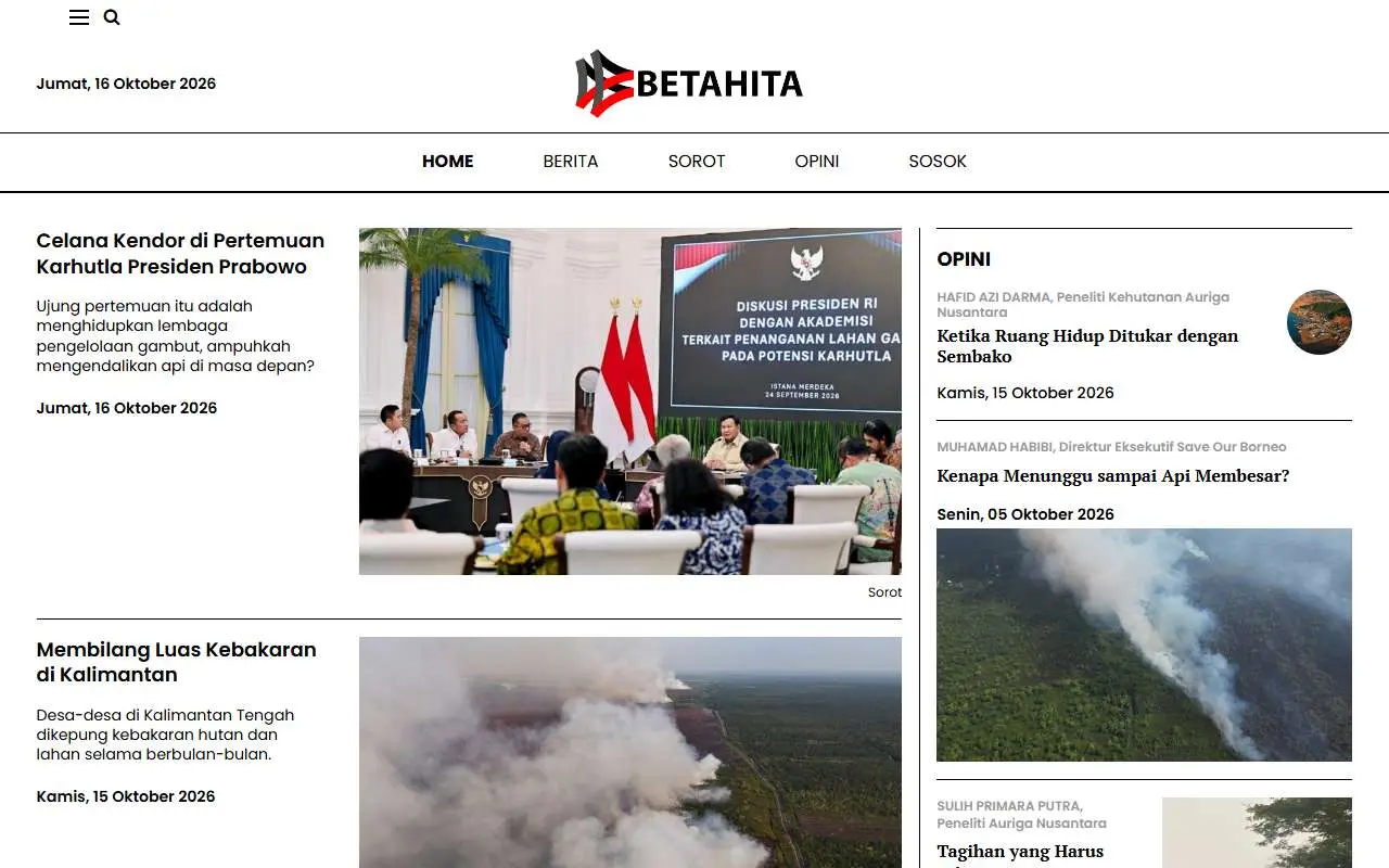 Tampilan website resmi Betahita (betahita.id)