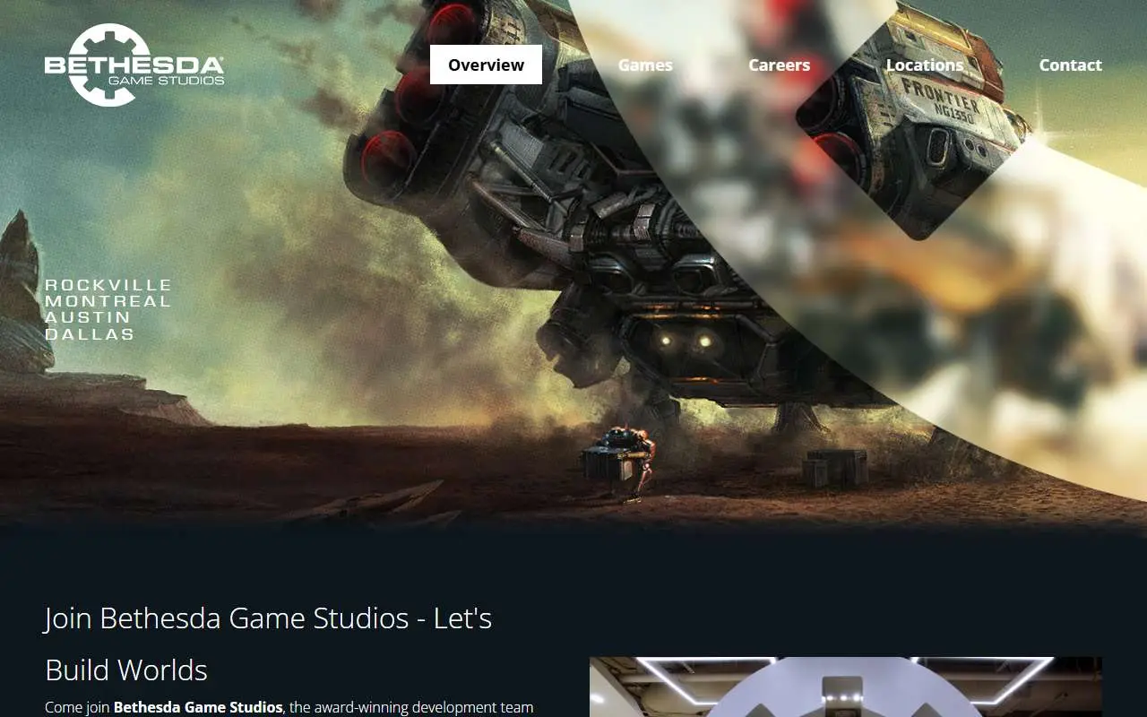 Tampilan website resmi Bethesda Game Studios (bethesdagamestudios.com)