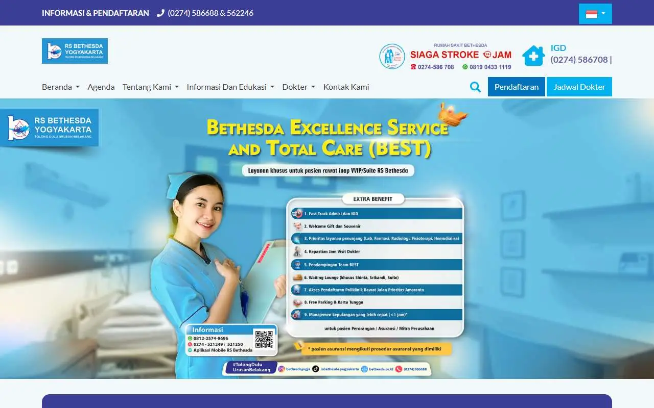 Tampilan website resmi Rumah Sakit Bethesda Yogyakarta (bethesda.or.id)