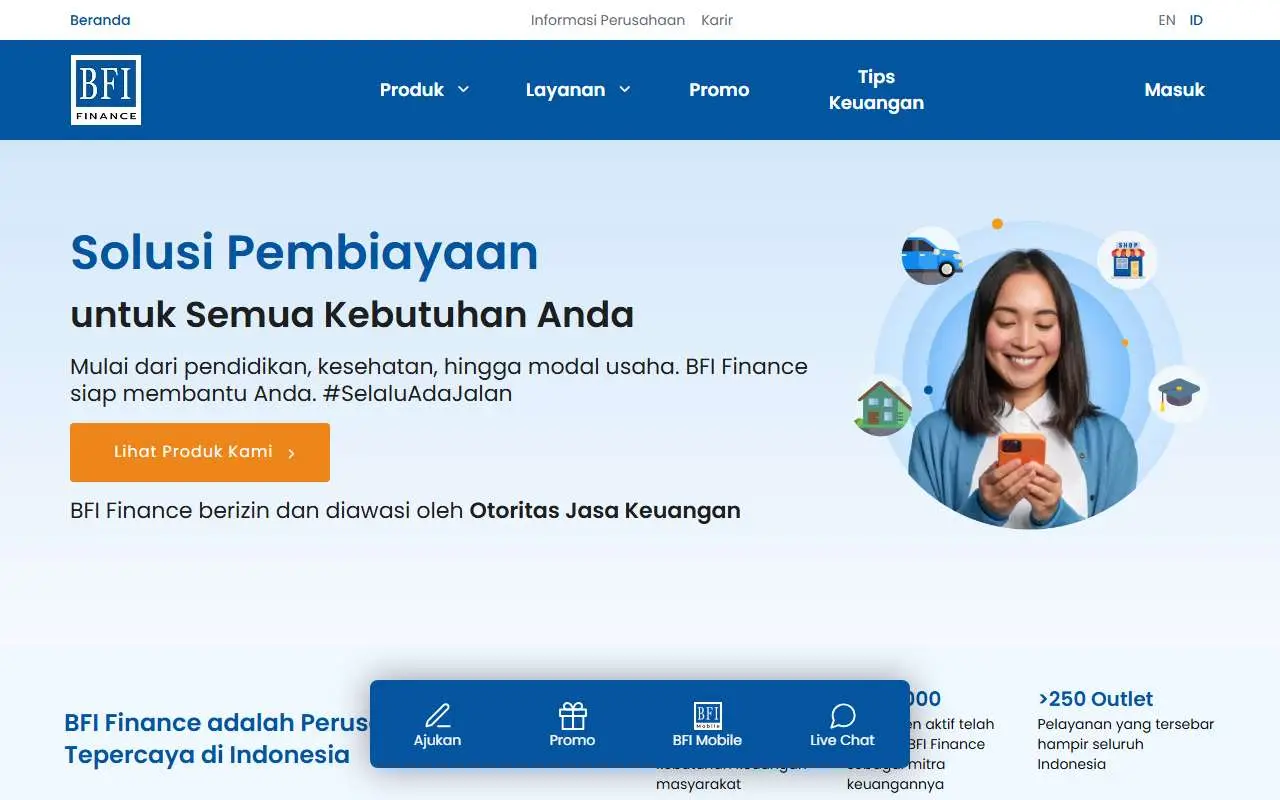 Tampilan website resmi BFI Finance (bfi.co.id)
