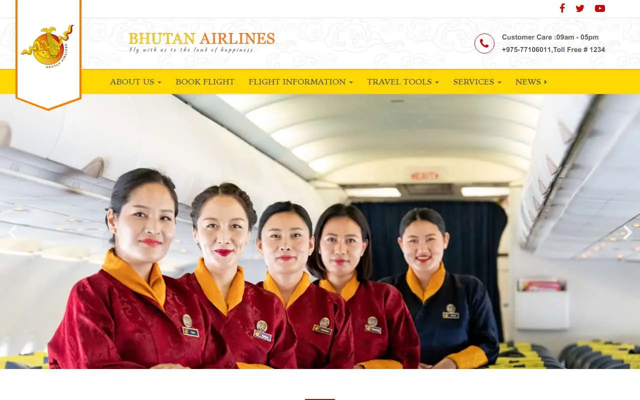 Tampilan website resmi Bhutan Airlines (bhutanairlines.bt)