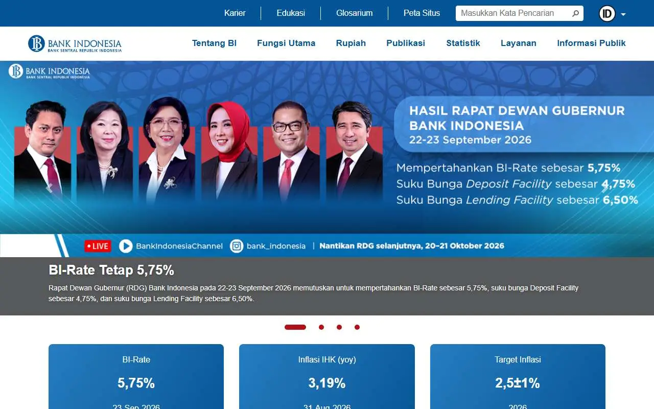 Tampilan website resmi Bank Indonesia (bi.go.id)