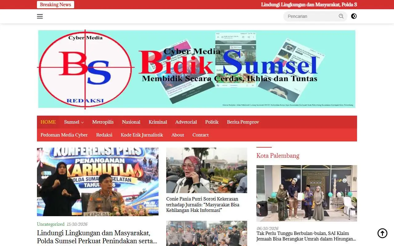 Tampilan website resmi Bidik Sumsel (bidiksumsel.com)