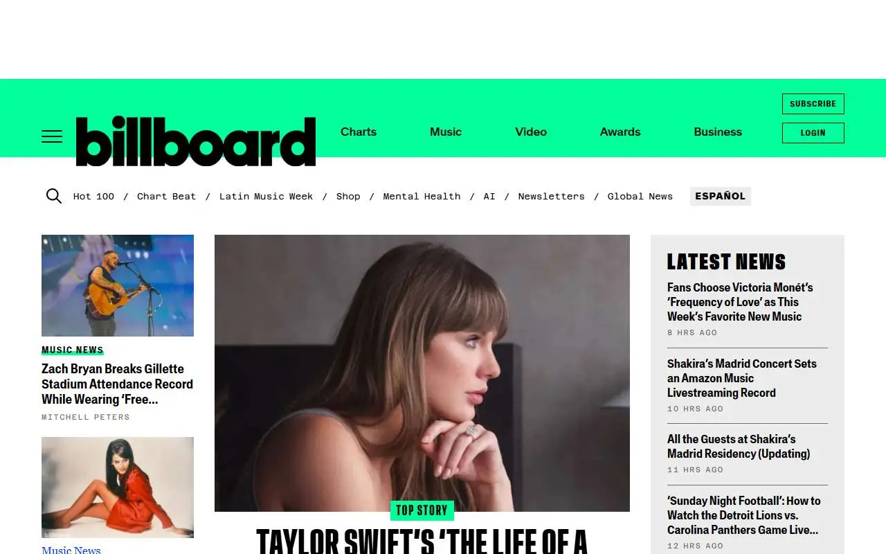 Tampilan website resmi Billboard (billboard.com)