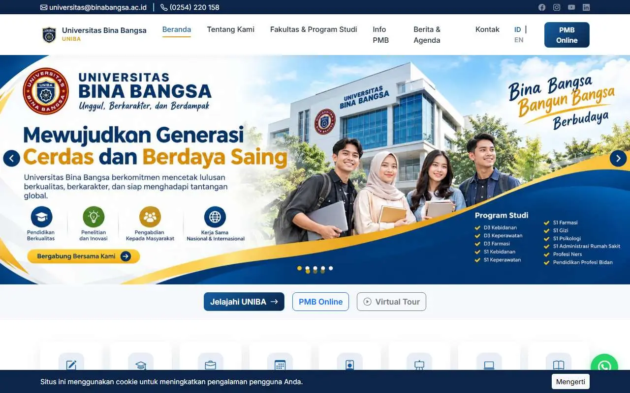 Tampilan website resmi Universitas Bina Bangsa (binabangsa.ac.id)
