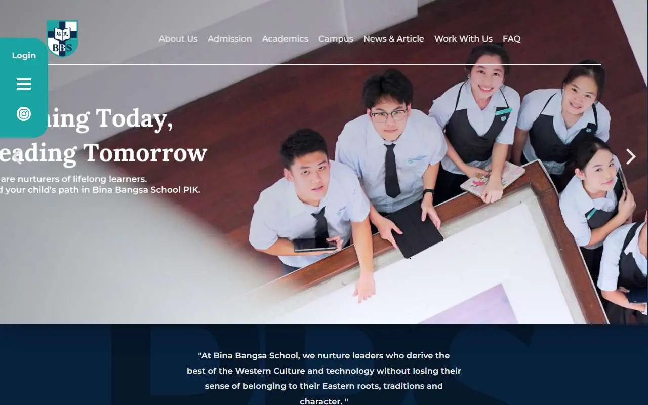 Tampilan website resmi Bina Bangsa School (binabangsaschool.com)