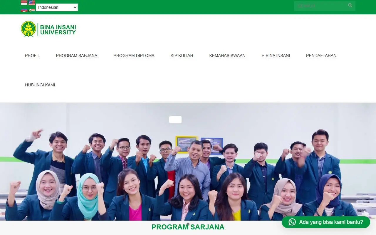 Tampilan website resmi Universitas Bina Insani (binainsani.ac.id)