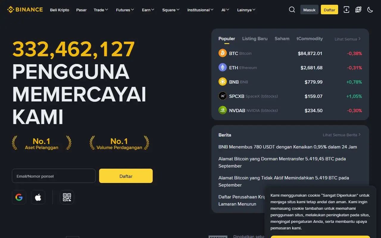 Tampilan website resmi Binance (binance.com)