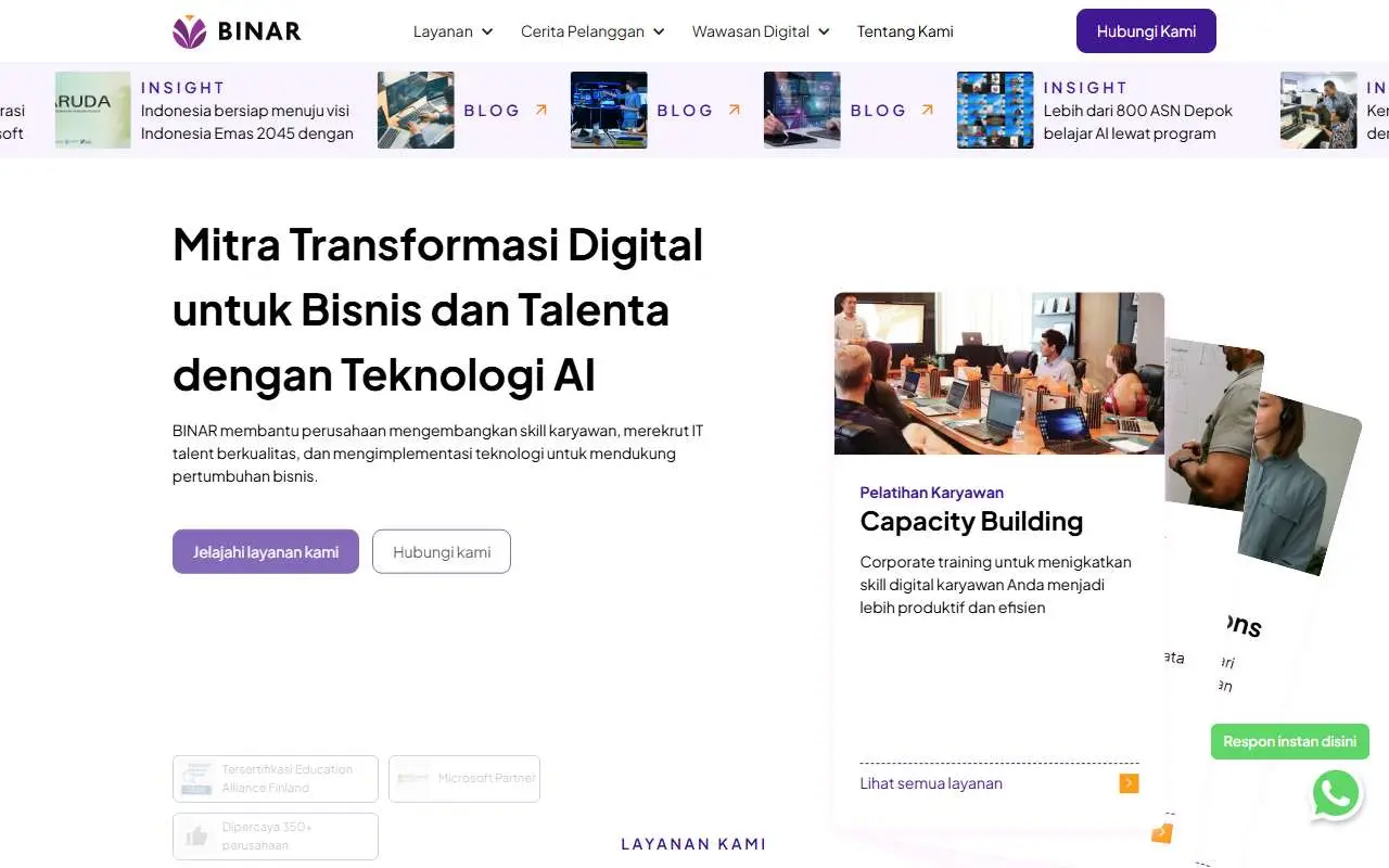 Tampilan website resmi Binar Academy (binar.co.id)