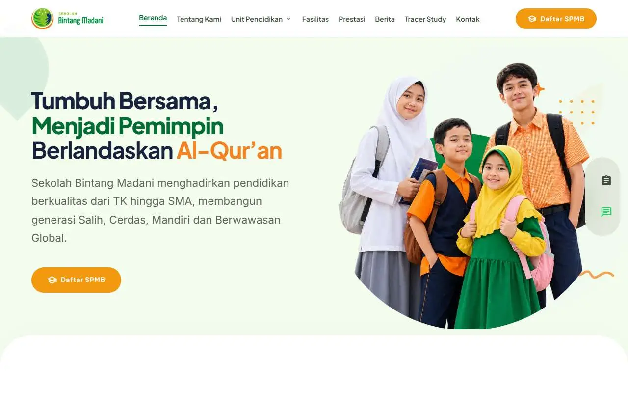 Tampilan website resmi SD Bintang Madani (bintangmadani.sch.id)
