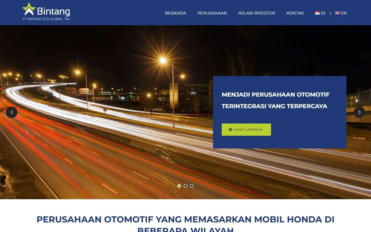 Tampilan website resmi Bintang Oto Global (bintangotoglobal.com)