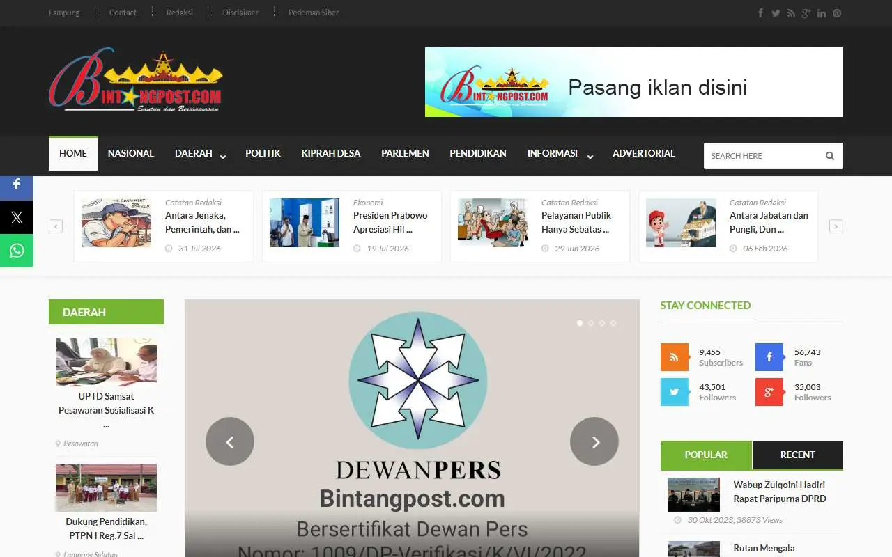 Tampilan website resmi Bintangpost (bintangpost.com)