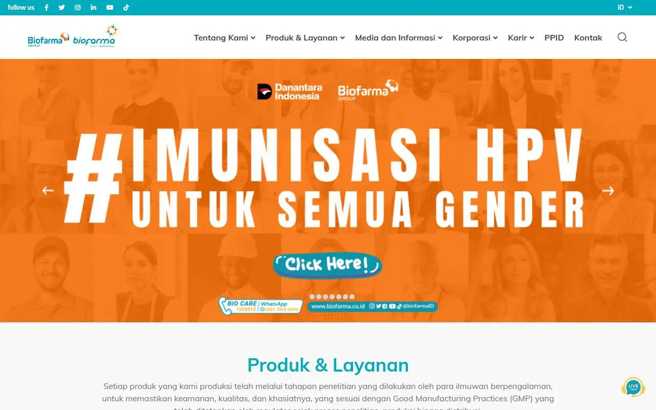 Tampilan website resmi Bio Farma (biofarma.co.id)