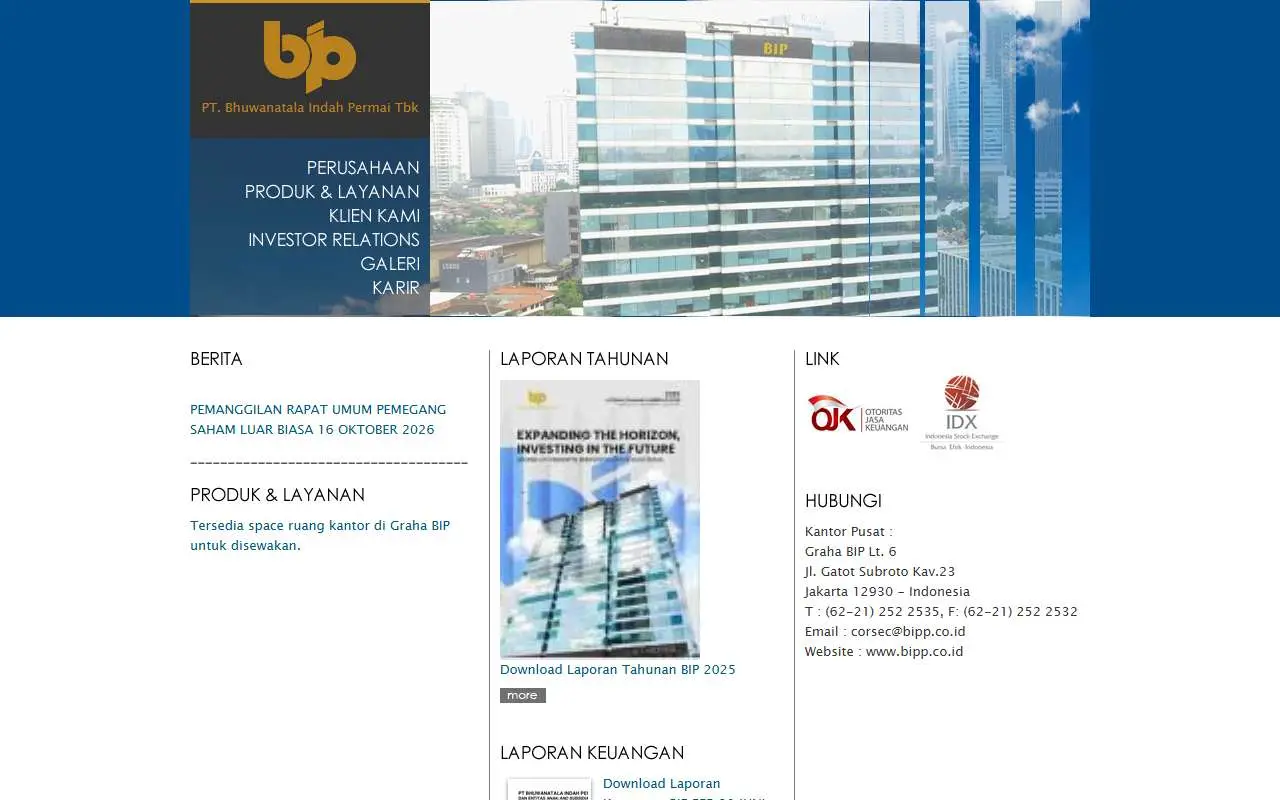 Tampilan website resmi Bhuwanatala Indah Permai (bipp.co.id)