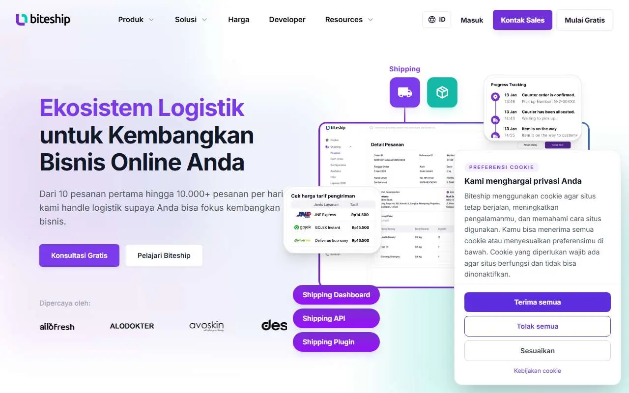 Tampilan website resmi Biteship (biteship.com)