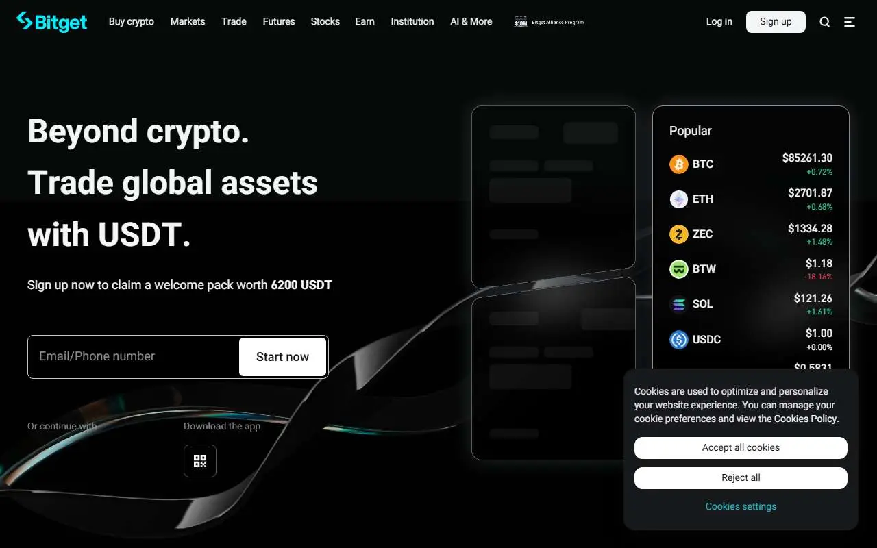 Tampilan website resmi Bitget (bitget.com)