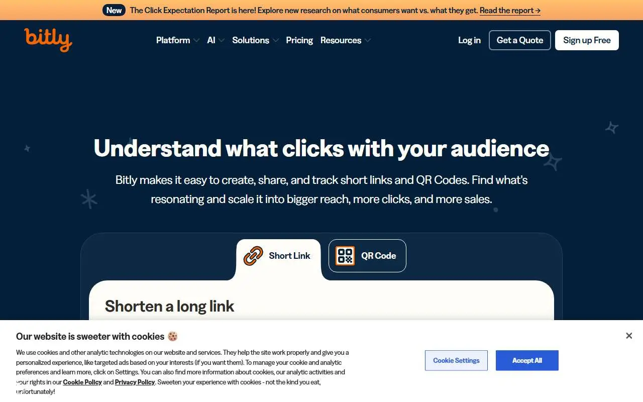 Tampilan website resmi Bitly (bitly.com)