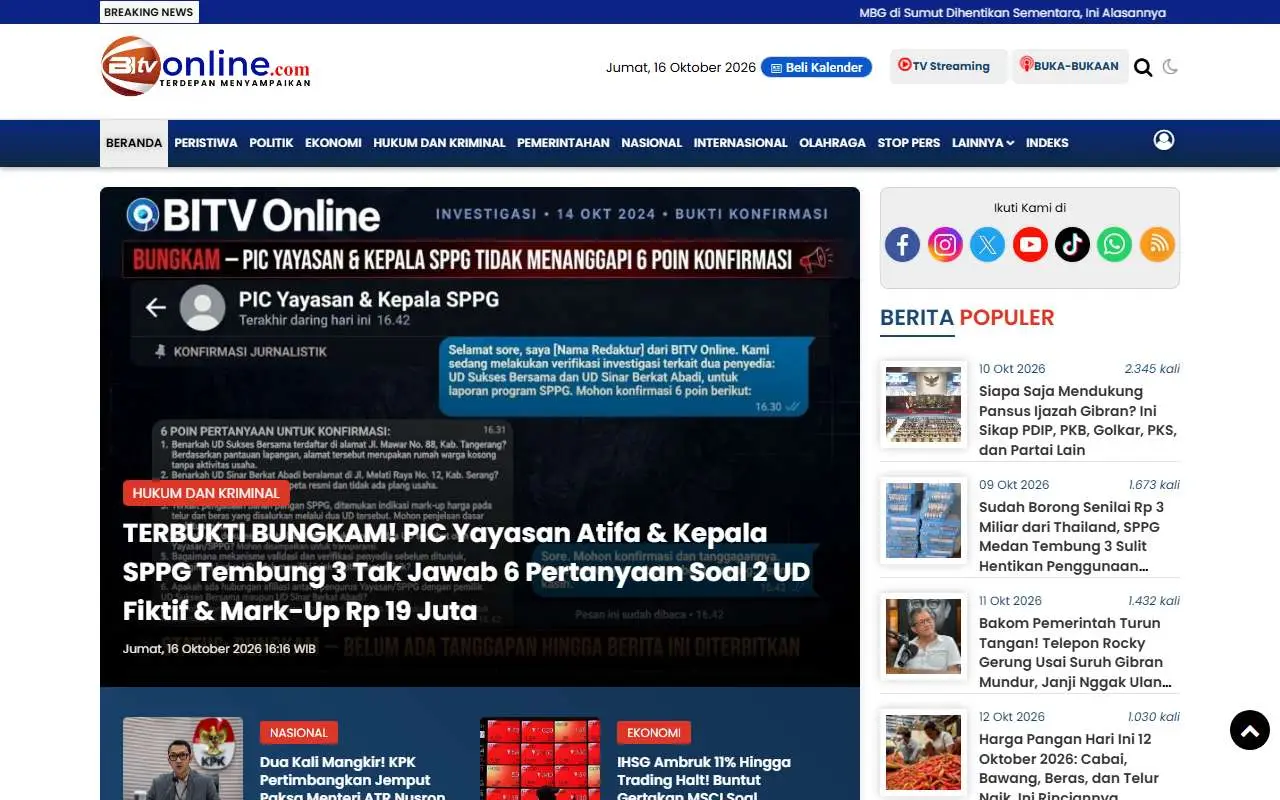 Tampilan website resmi BITV Online (bitvonline.com)