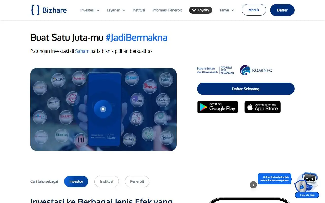 Tampilan website resmi Bizhare (bizhare.id)