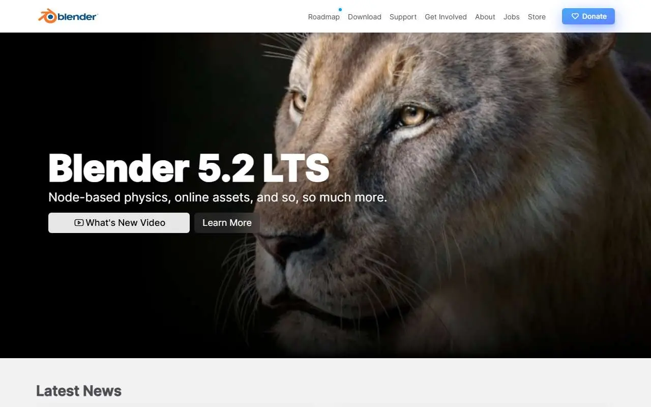 Tampilan website resmi Blender (blender.org)