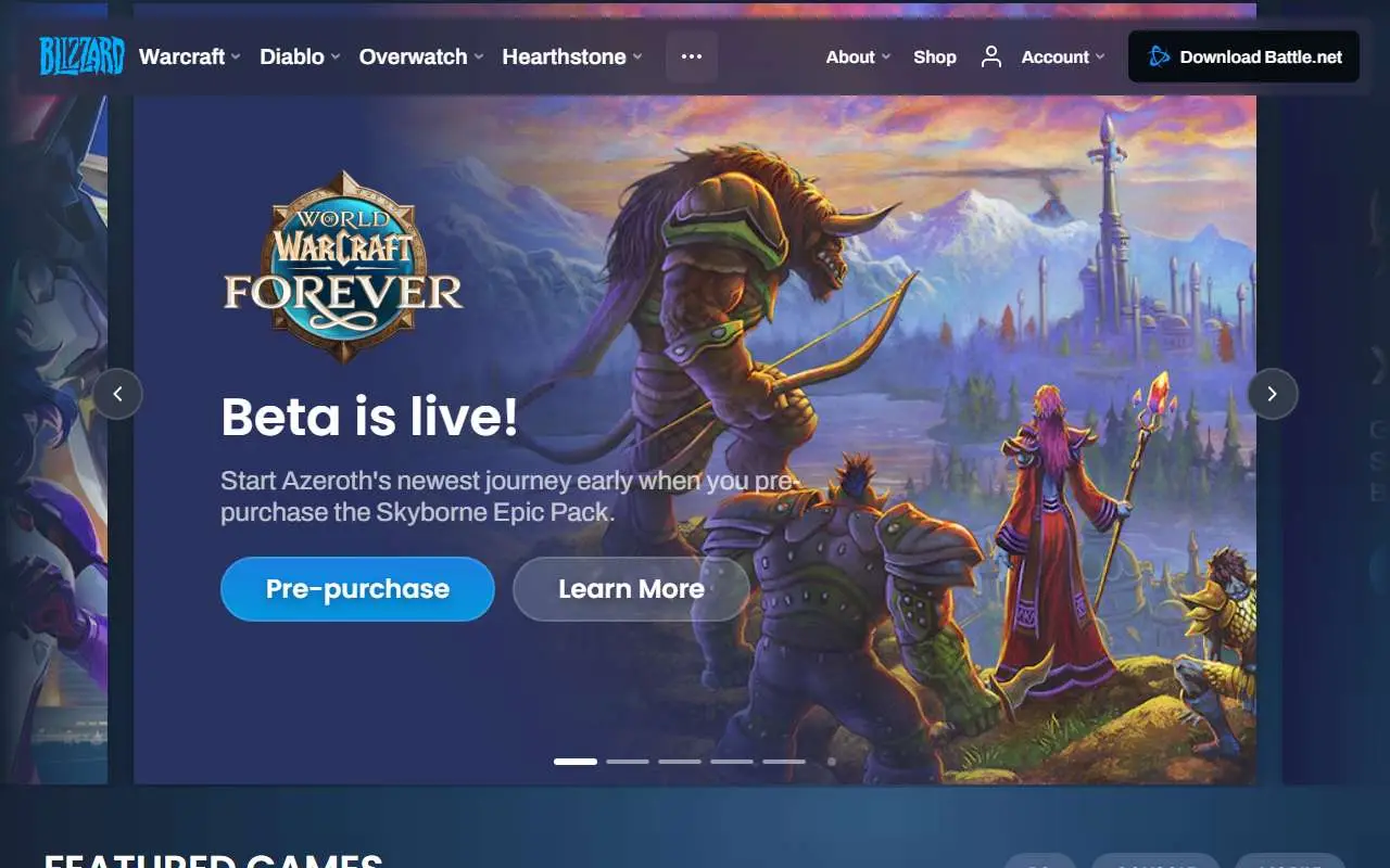 Tampilan website resmi Blizzard (blizzard.com)