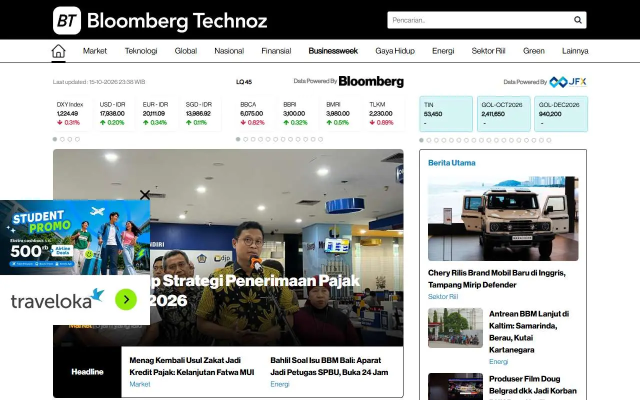 Tampilan website resmi Bloomberg Technoz (bloombergtechnoz.com)