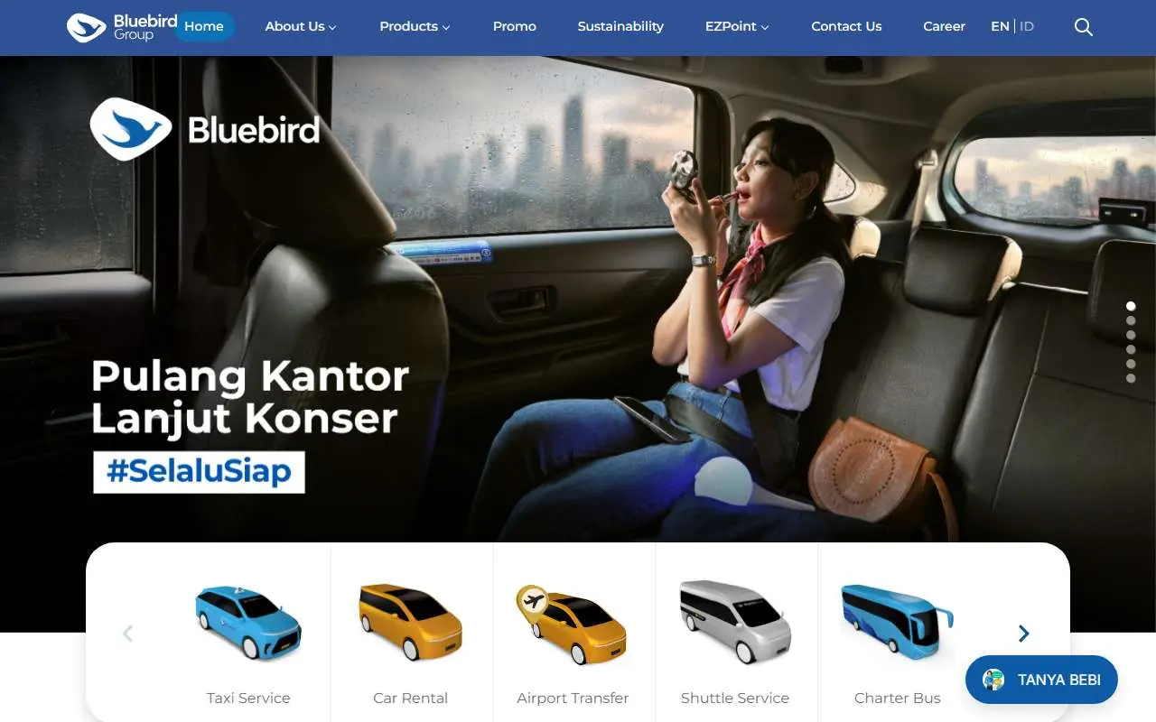 Tampilan website resmi Bluebird (bluebirdgroup.com)
