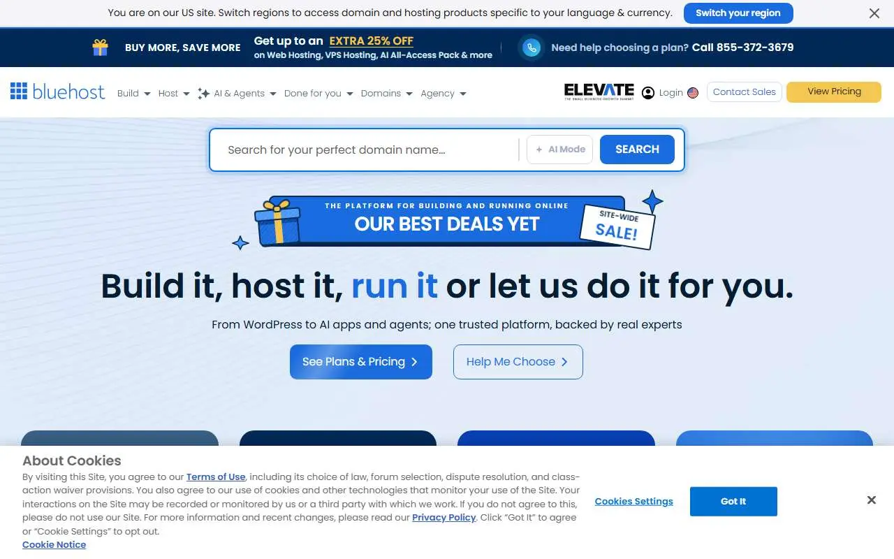 Tampilan website resmi Bluehost (bluehost.com)