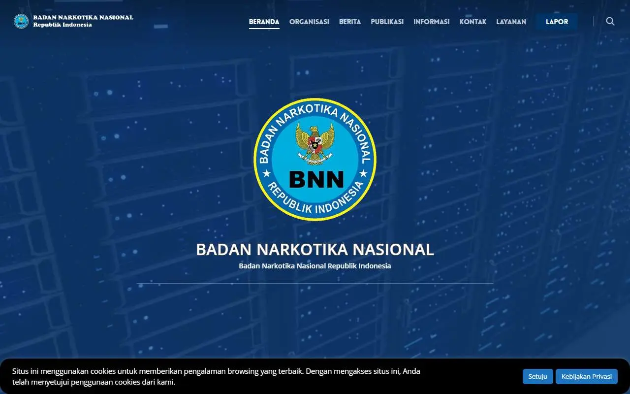 Tampilan website resmi Badan Narkotika Nasional (bnn.go.id)