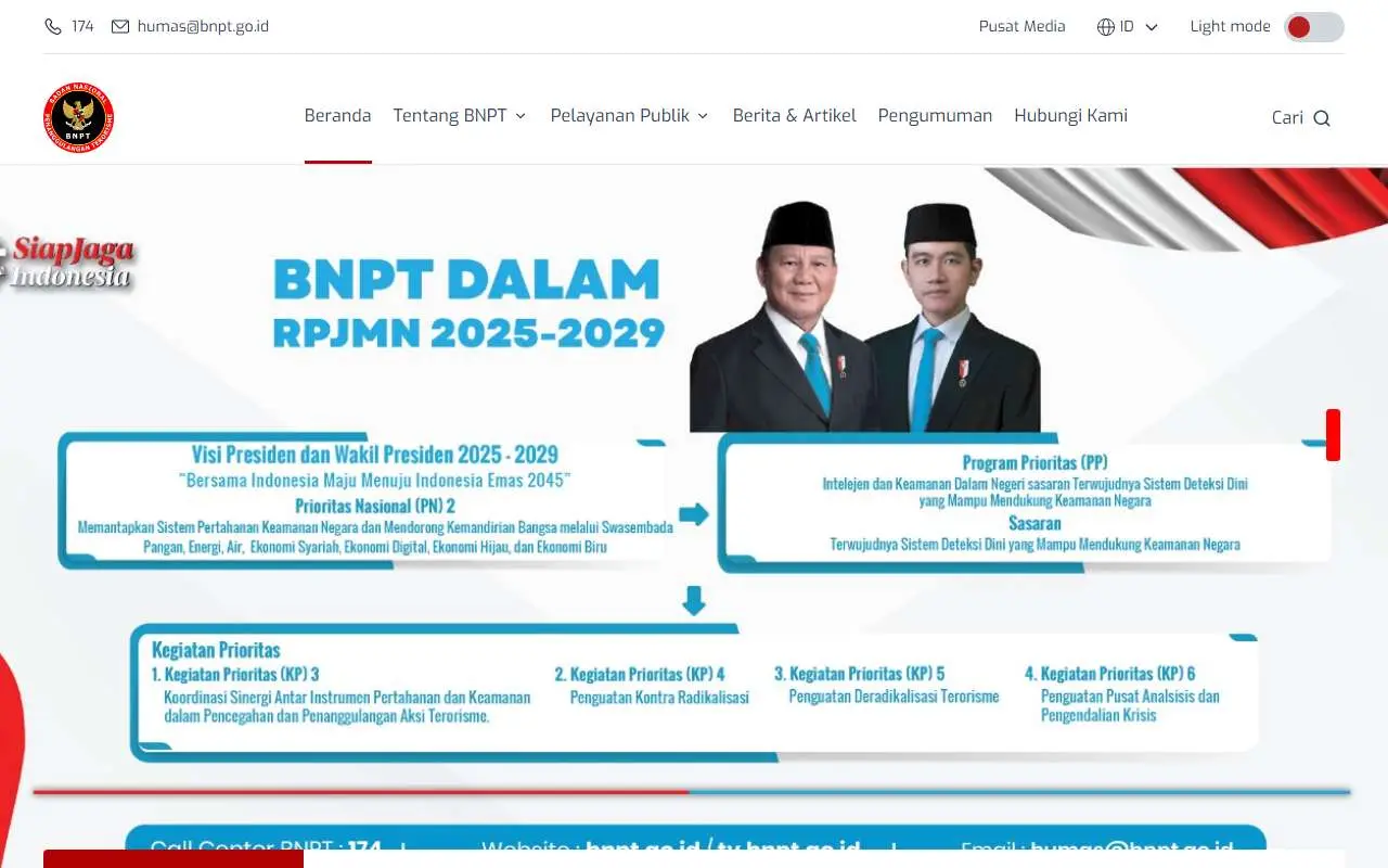 Tampilan website resmi BNPT (bnpt.go.id)