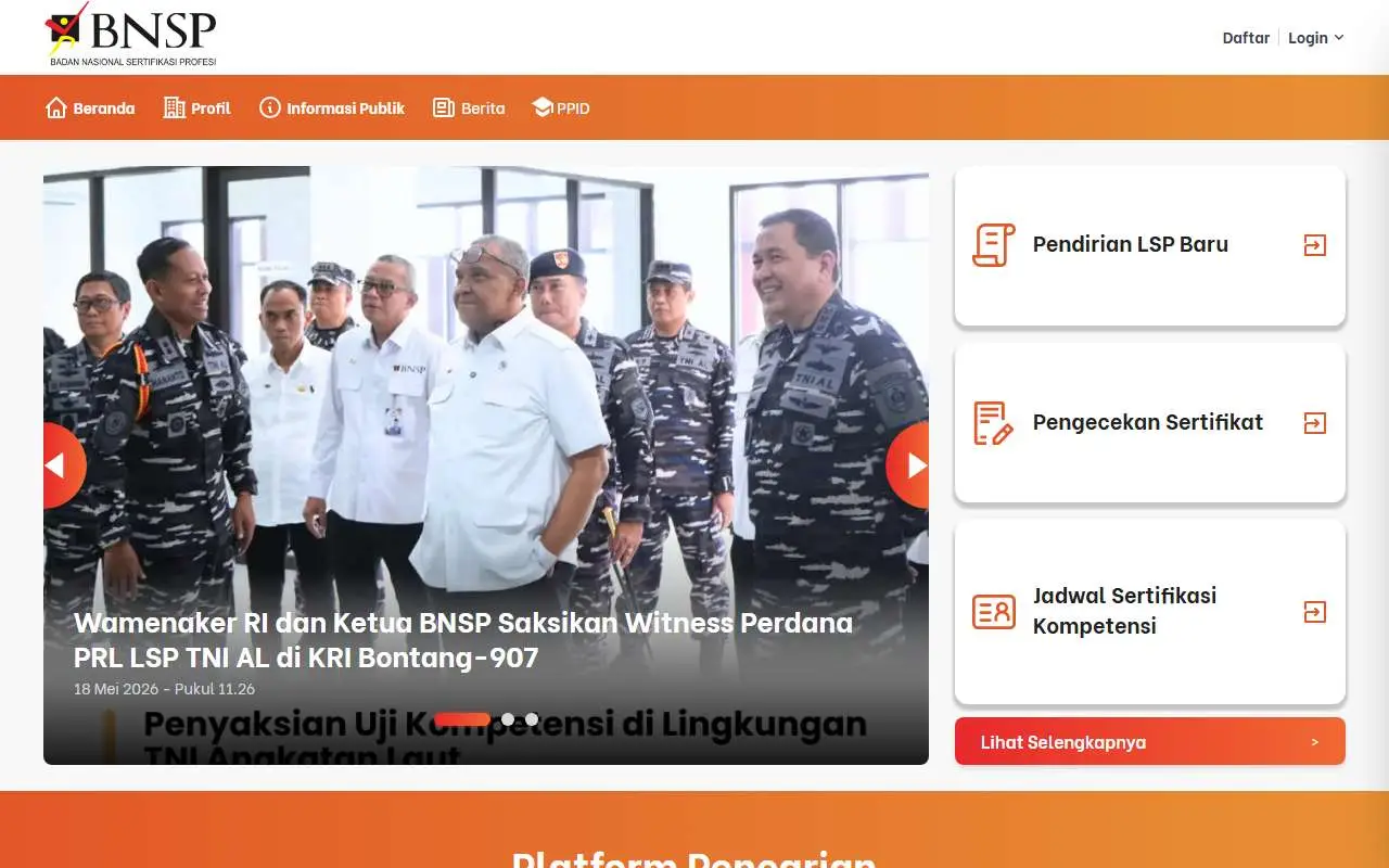 Tampilan website resmi BNSP (bnsp.go.id)