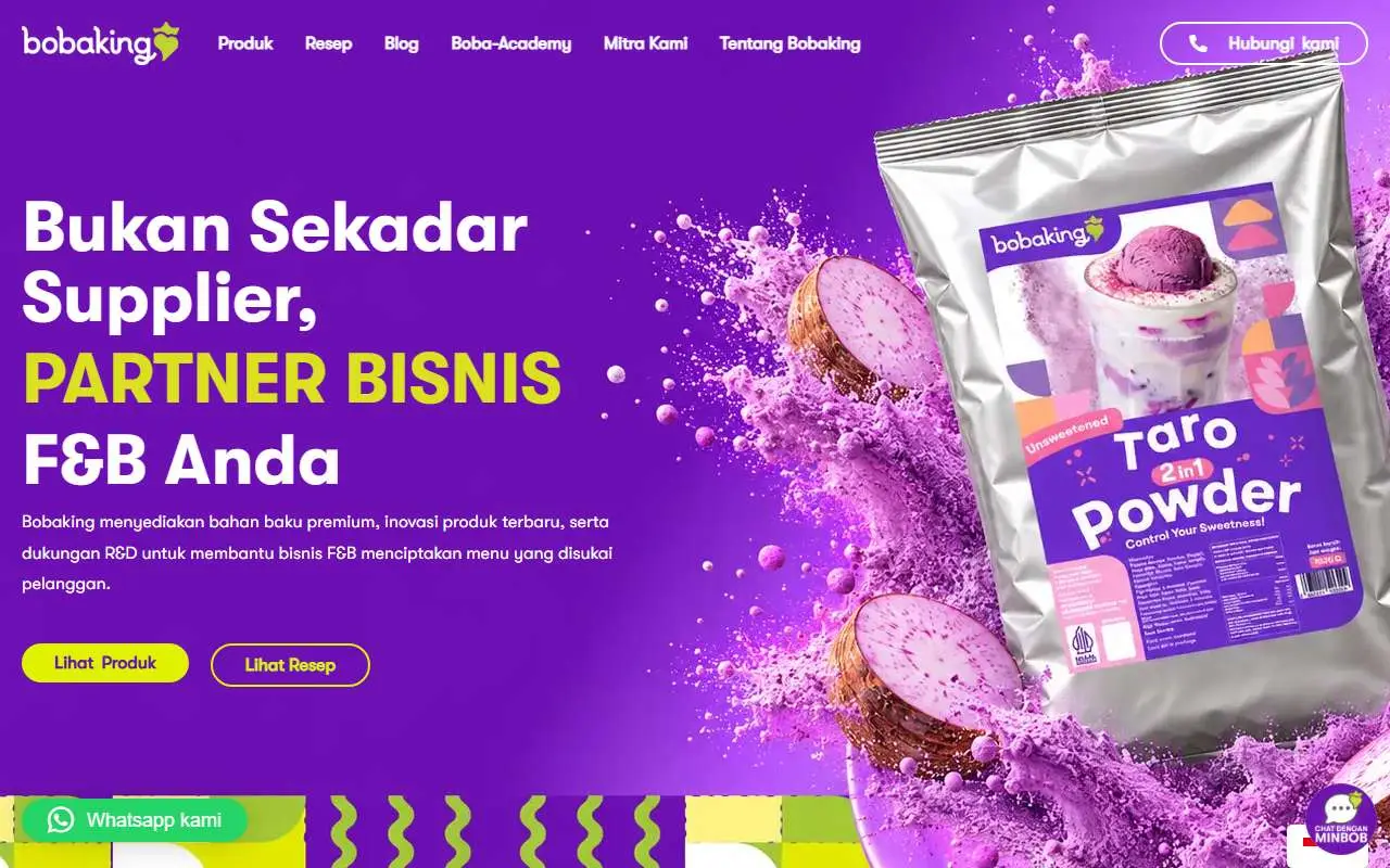 Tampilan website resmi Bobaking Formosa Ingredient Factory (bobaking.co.id)