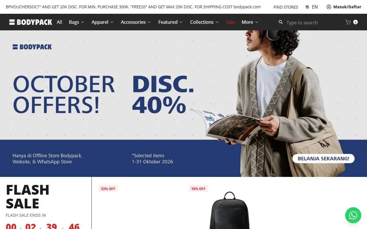 Tampilan website resmi Bodypack (bodypack.com)