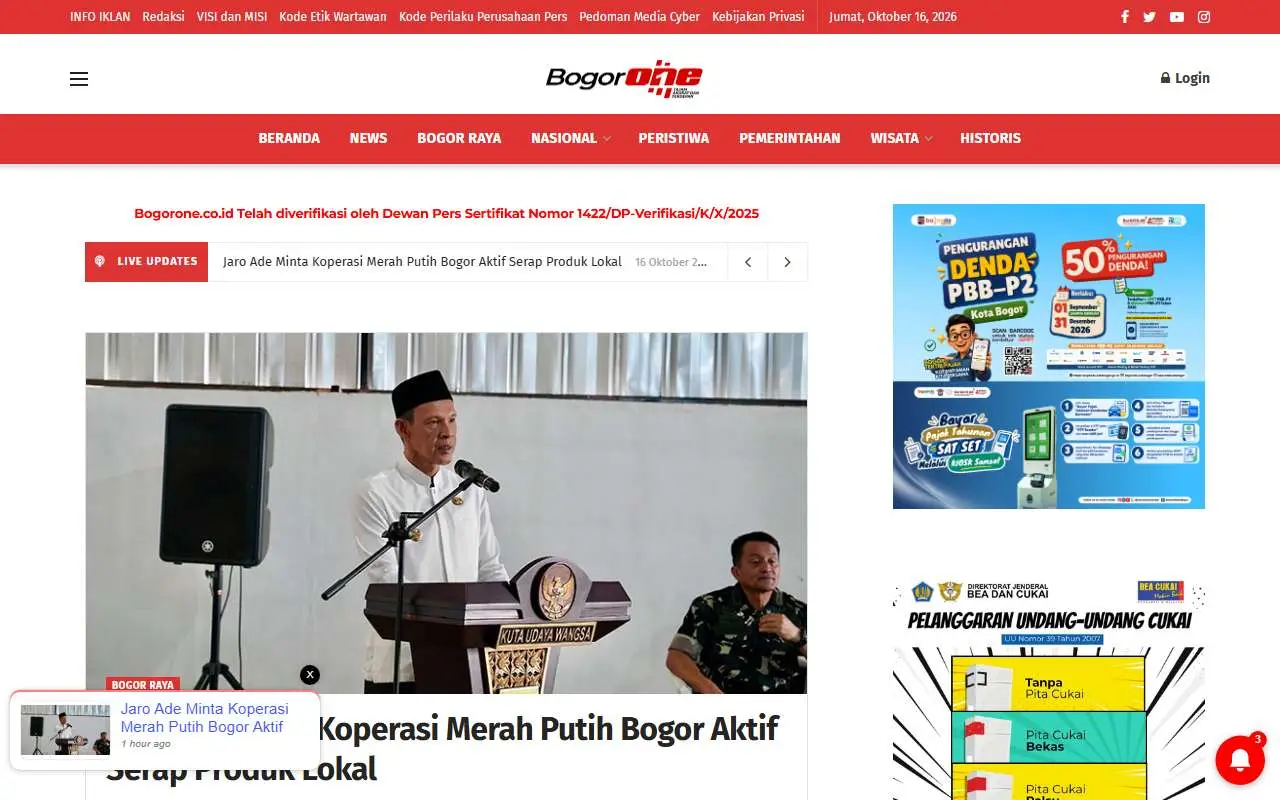Tampilan website resmi Bogorone (bogorone.co.id)