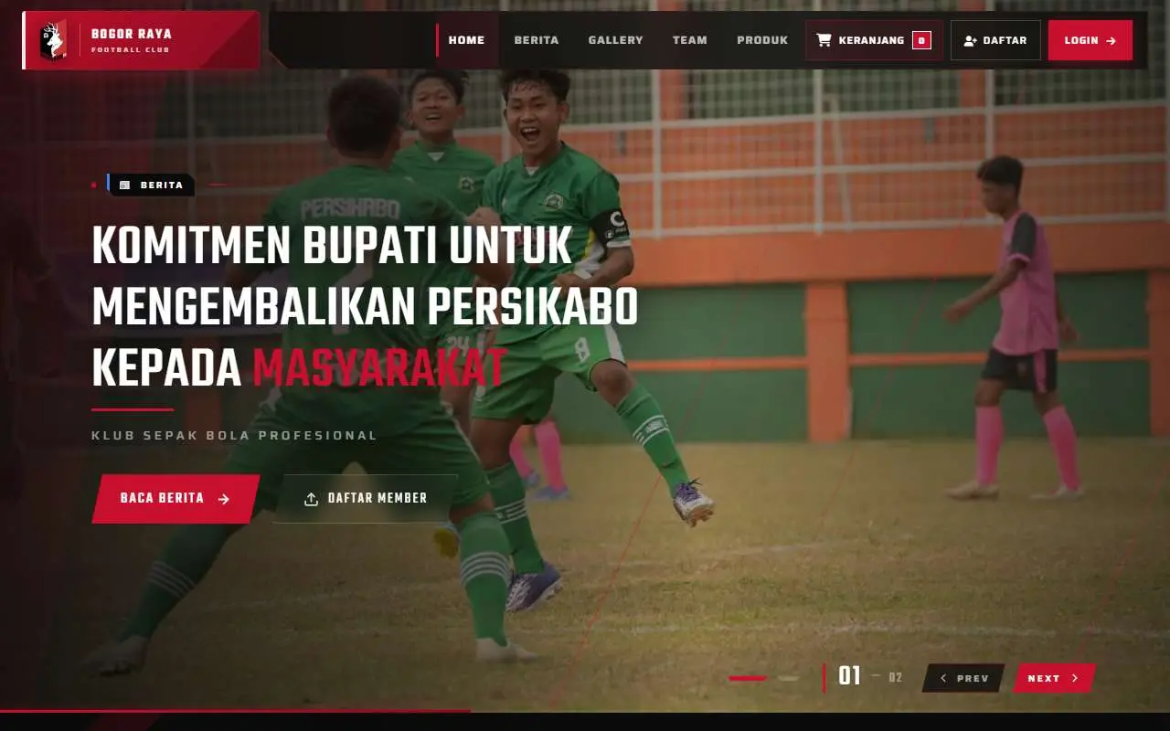 Tampilan website resmi Bogor Raya FC (bogorrayafc.com)
