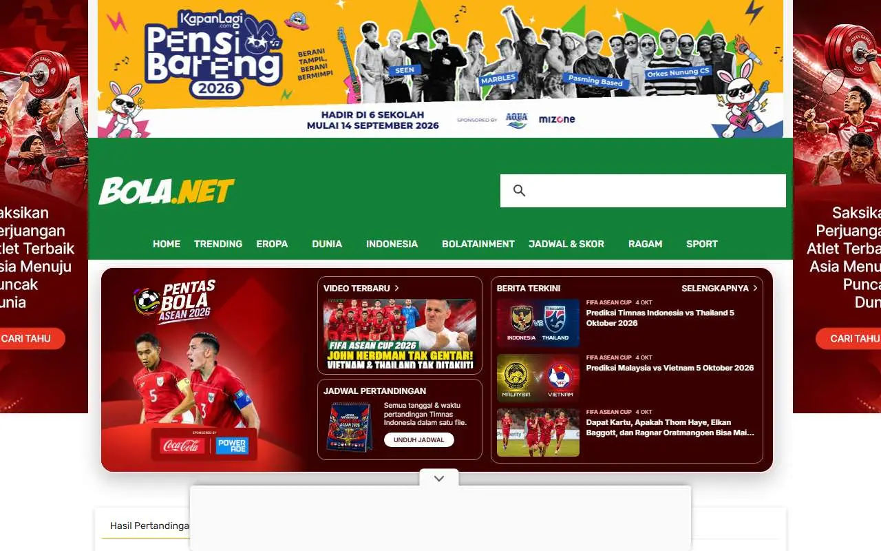 Tampilan website resmi Bola.net (bola.net)