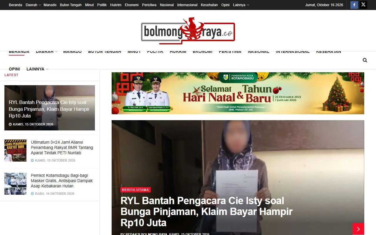 Tampilan website resmi Bolmong Raya (bolmongraya.co)