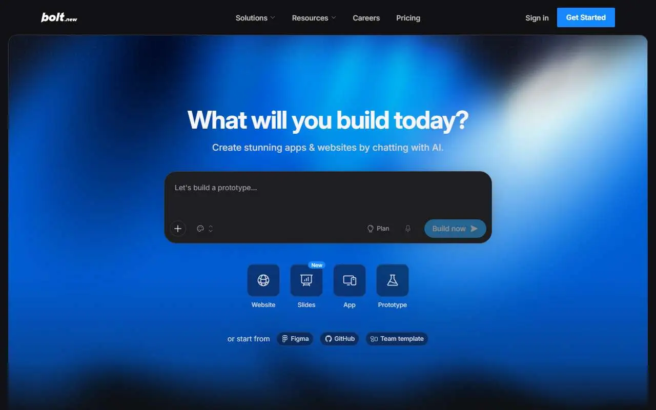 Tampilan website resmi Bolt.new (bolt.new)