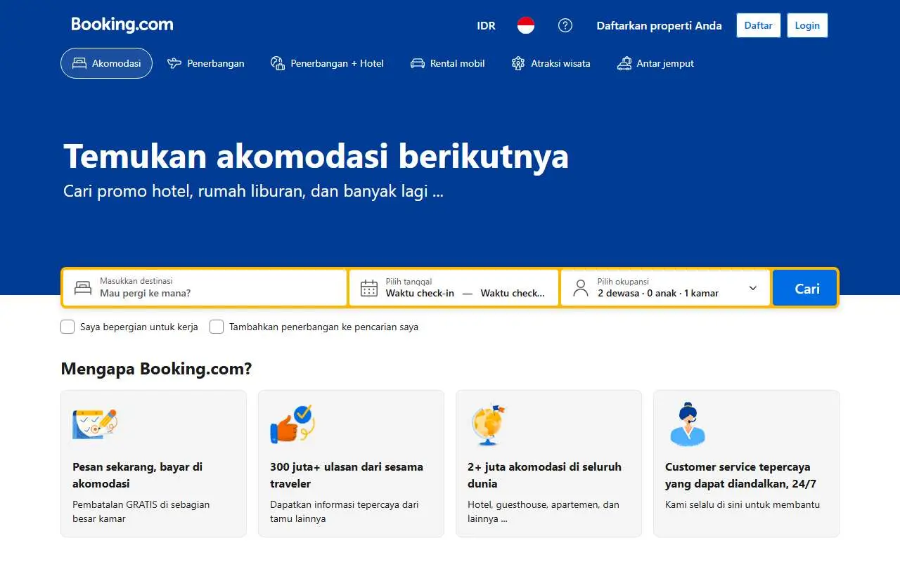 Tampilan website resmi Booking.com (booking.com)