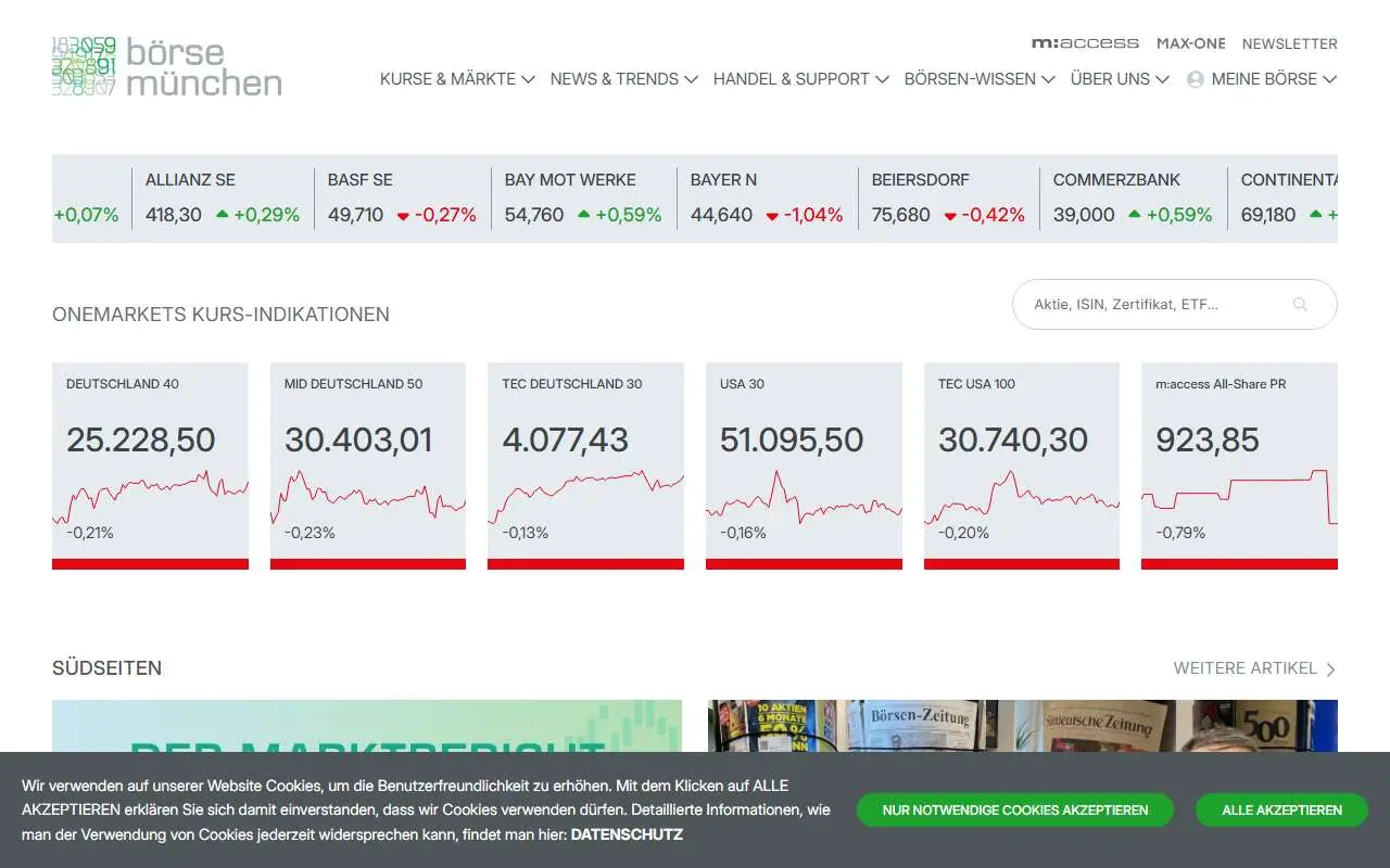 Tampilan website resmi Börse München (boerse-muenchen.de)
