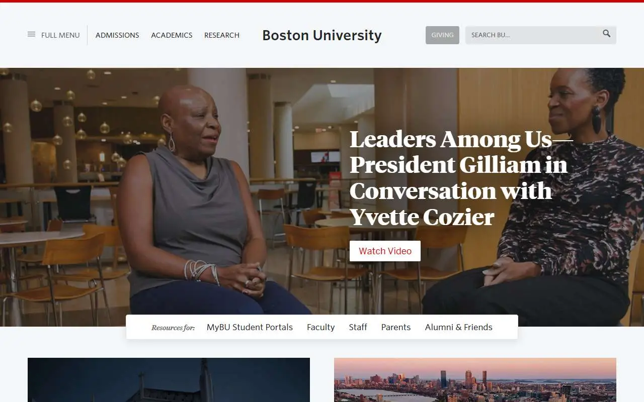 Tampilan website resmi Universitas Boston (bu.edu)